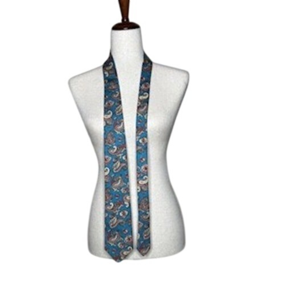 Vintage‎ Rooster Silk Tie Turquoise Paisley Made in USA Necktie